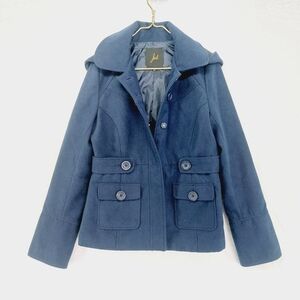 Jack Blue Polyester Blend Hooded  Button Pockets Pea Coat Z58